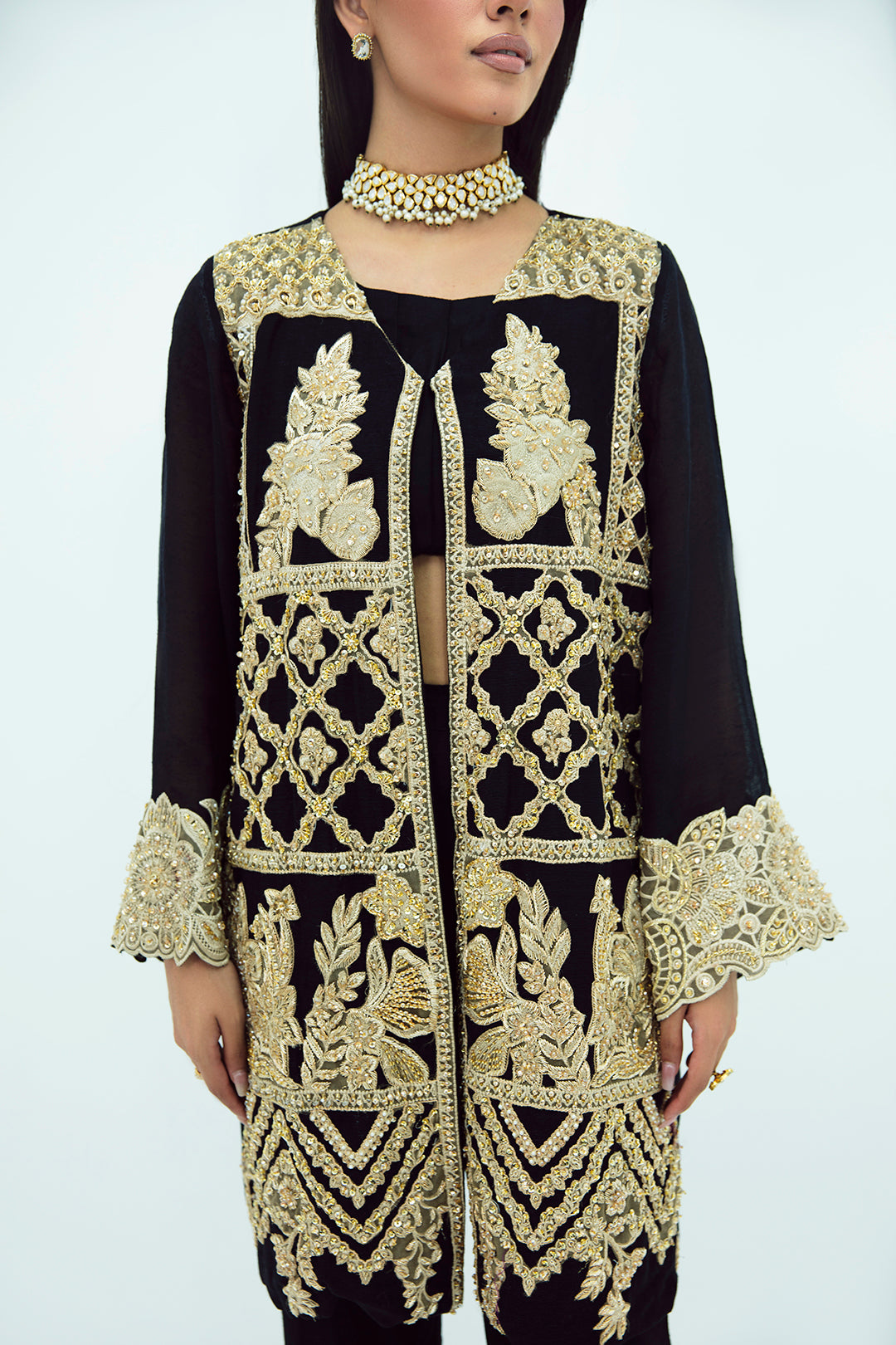 SF-272 | Khaddi Net Jacket 3Pcs | Luxury Formal