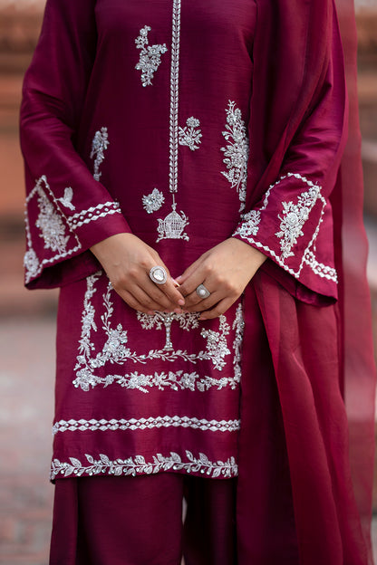 SF-264 | Embroidered Korean Raw Silk 3Pcs | Luxury Formal