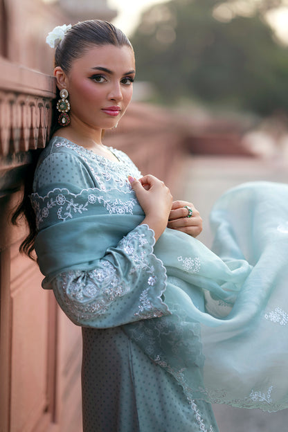 SF-269 | Embroidered & Hand-Embellished Korean Raw Silk 3Pcs | Luxury Formal