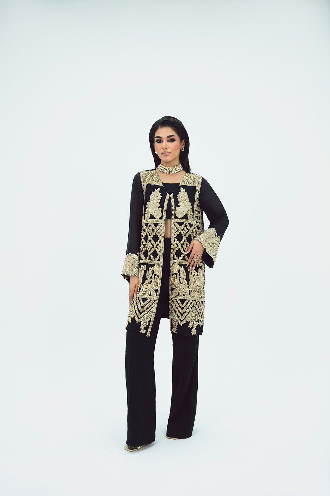 SF-272 | Khaddi Net Jacket 3Pcs | Luxury Formal
