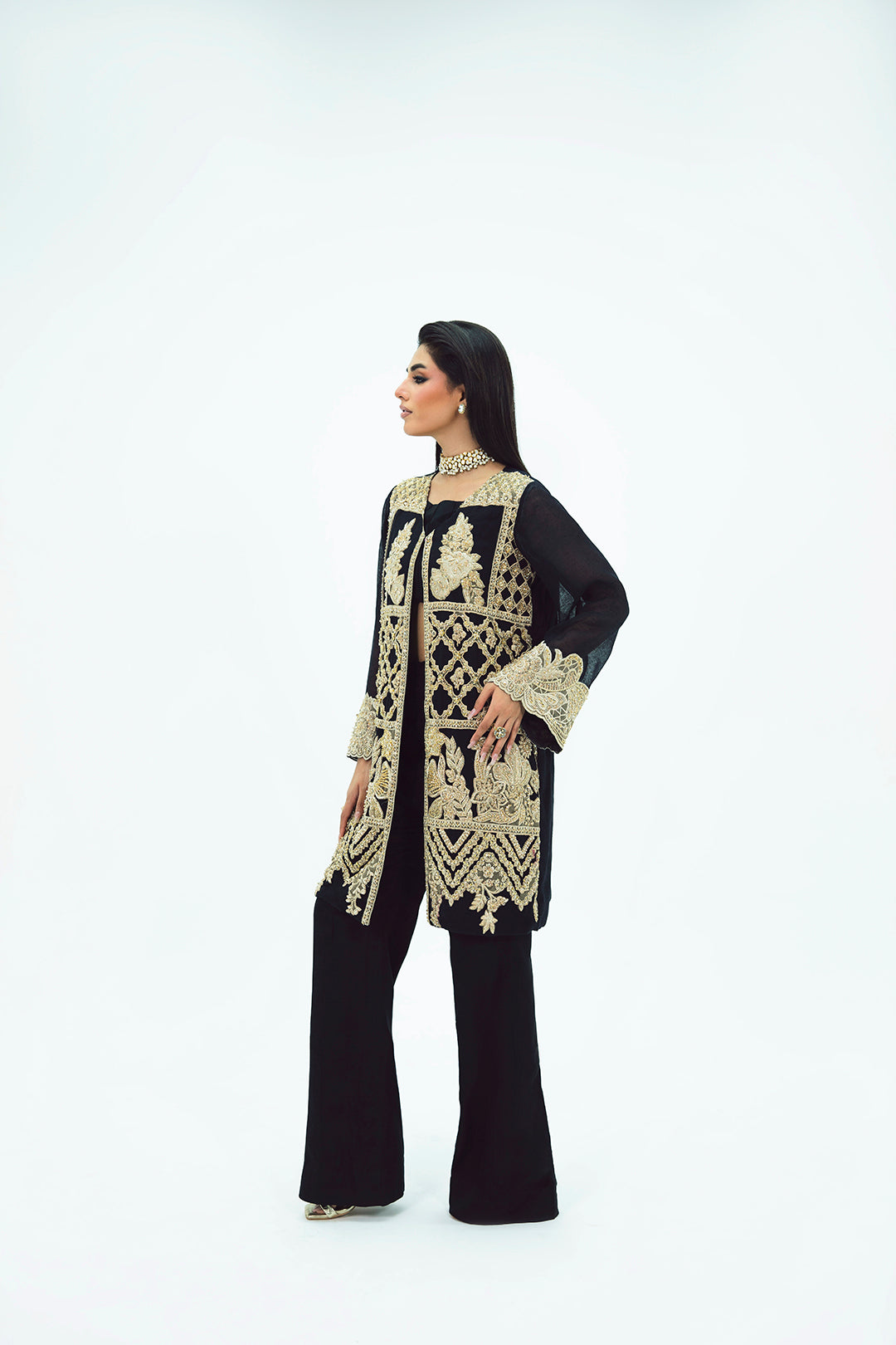 SF-272 | Khaddi Net Jacket 3Pcs | Luxury Formal