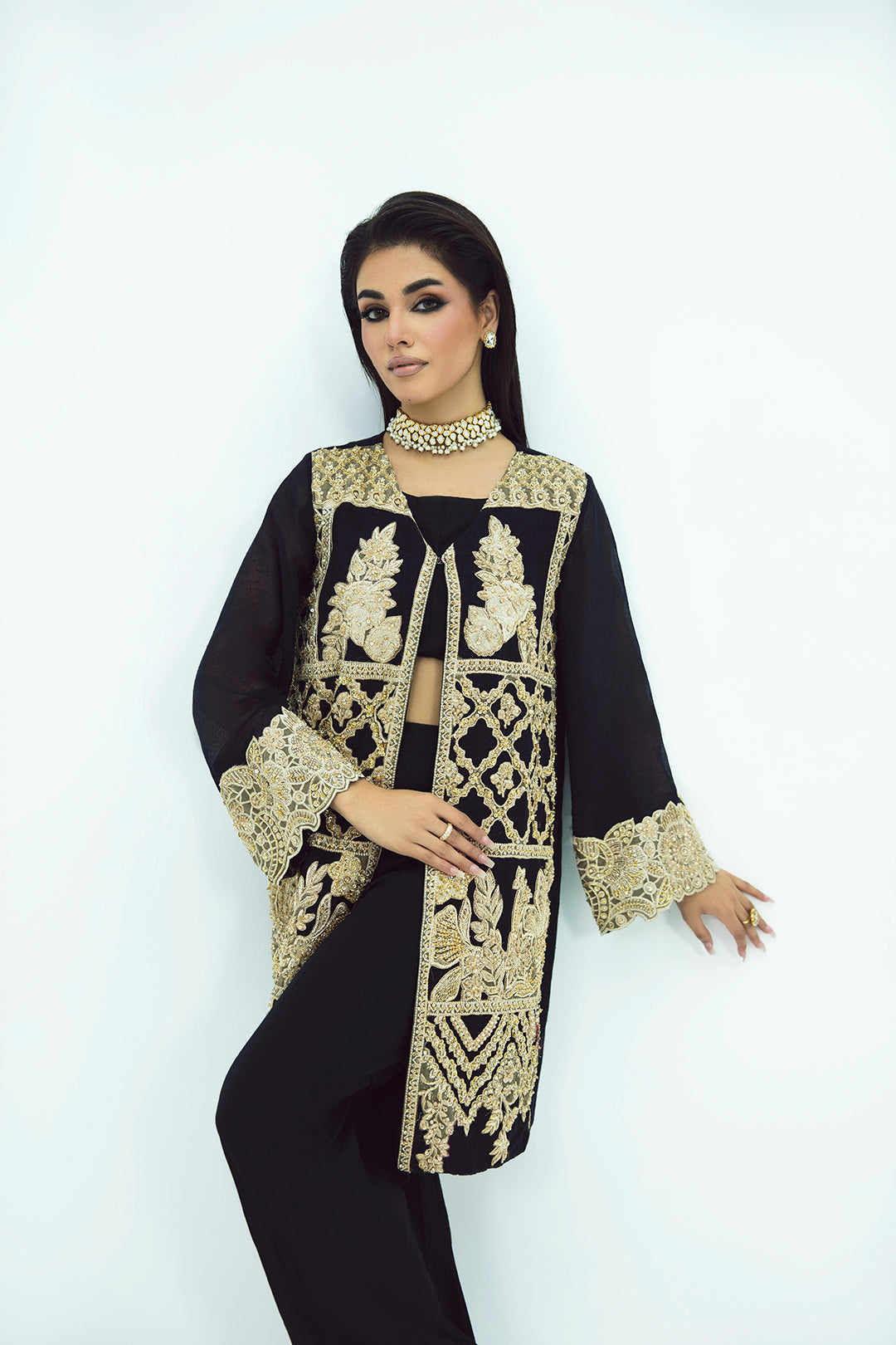 SF-272 | Khaddi Net Jacket 3Pcs | Luxury Formal