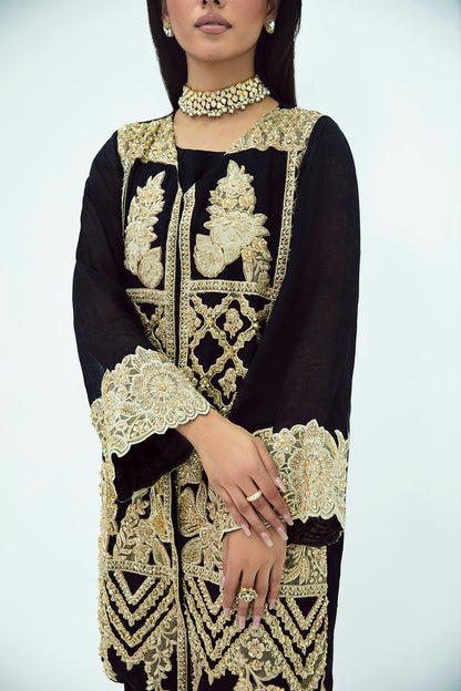 SF-272 | Khaddi Net Jacket 3Pcs | Luxury Formal